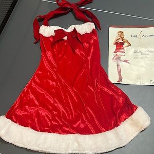 GUC Santa’s little helper Red Velvet Halter Dress & faux white plush fur costume